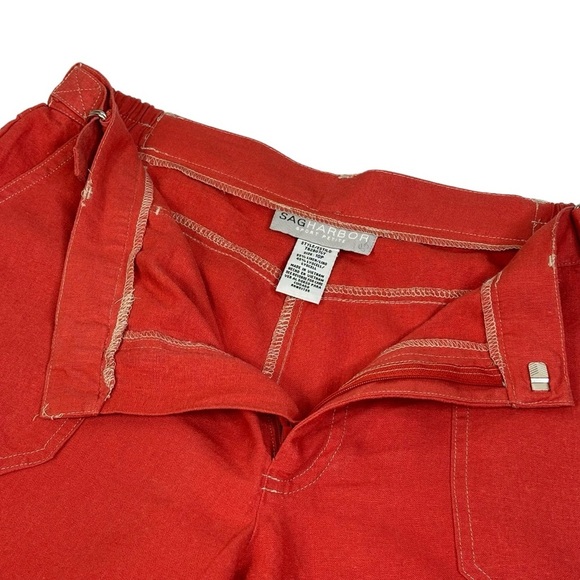 New Gorgeous Vibrant Coral Wide Leg Linen Blend Cropped Comfort Pants Size 10P - Picture 3 of 14